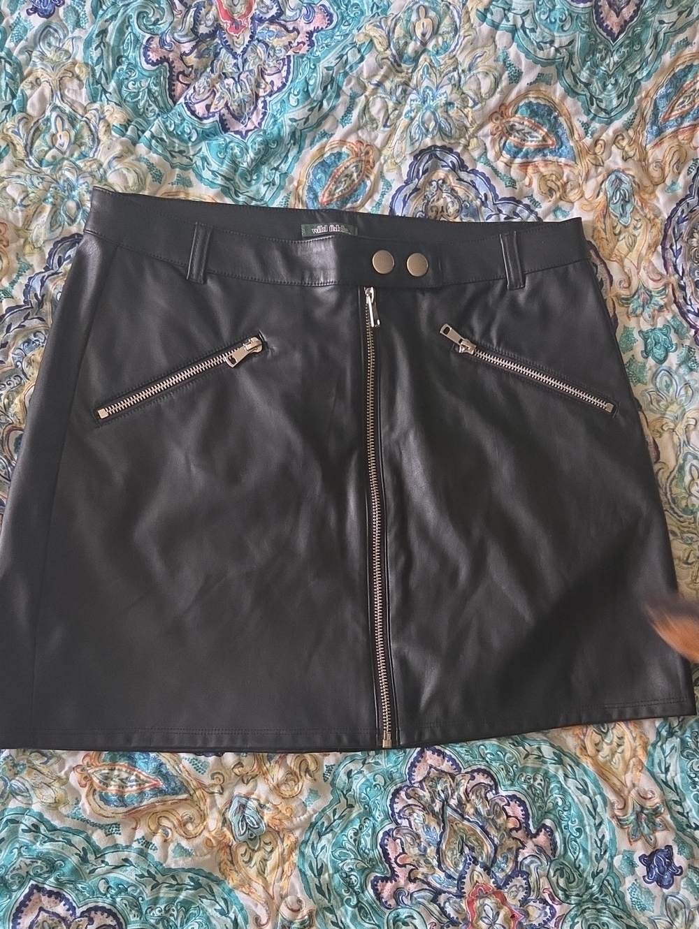 wild fable Black Faux Leather Zip-Front Mini Skirt